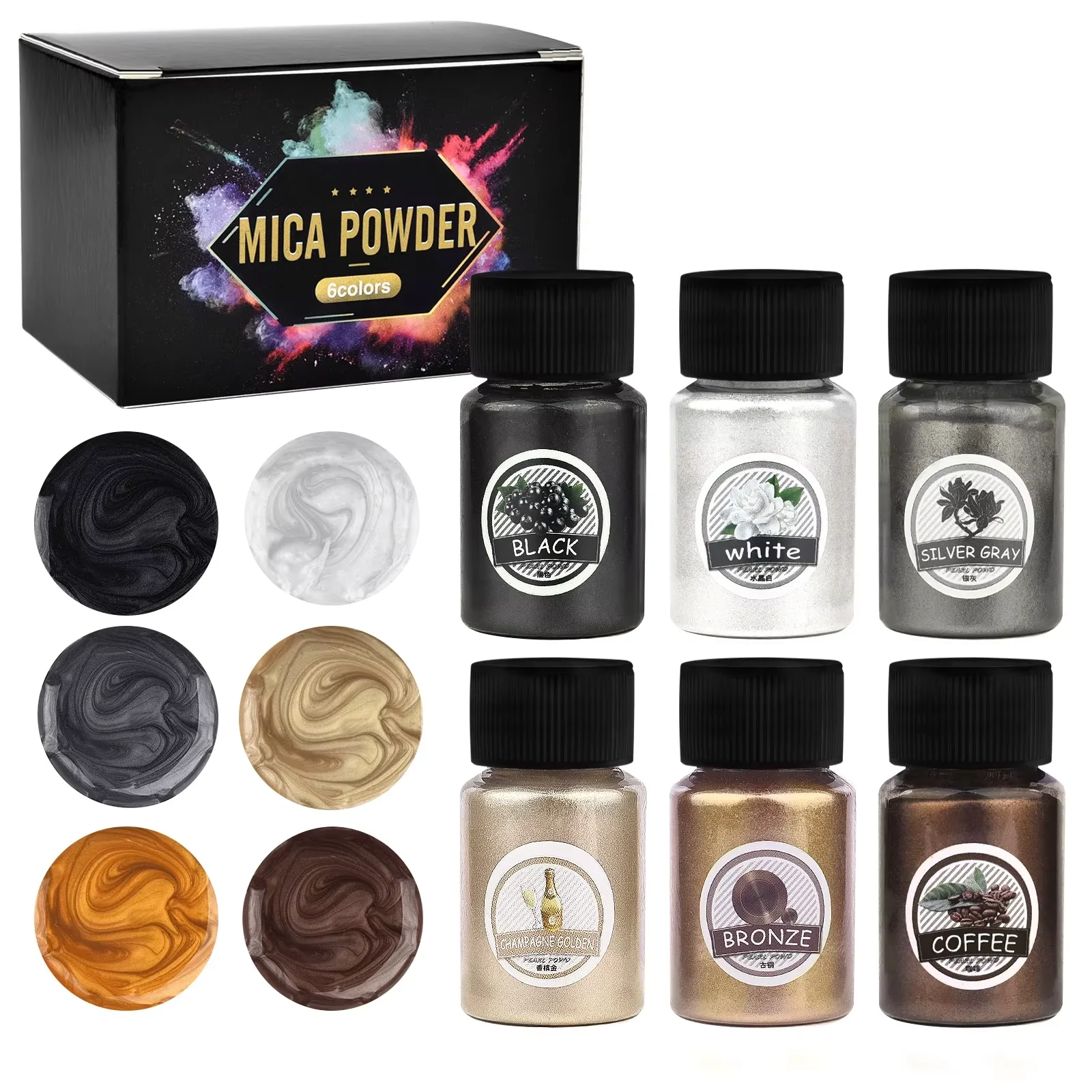 6 Colors Epoxy Resin Dye Mica Powder Powdered Pigments Set Resin Mica Pearlescent Pearl Natural Micas Colorants Resin Dye