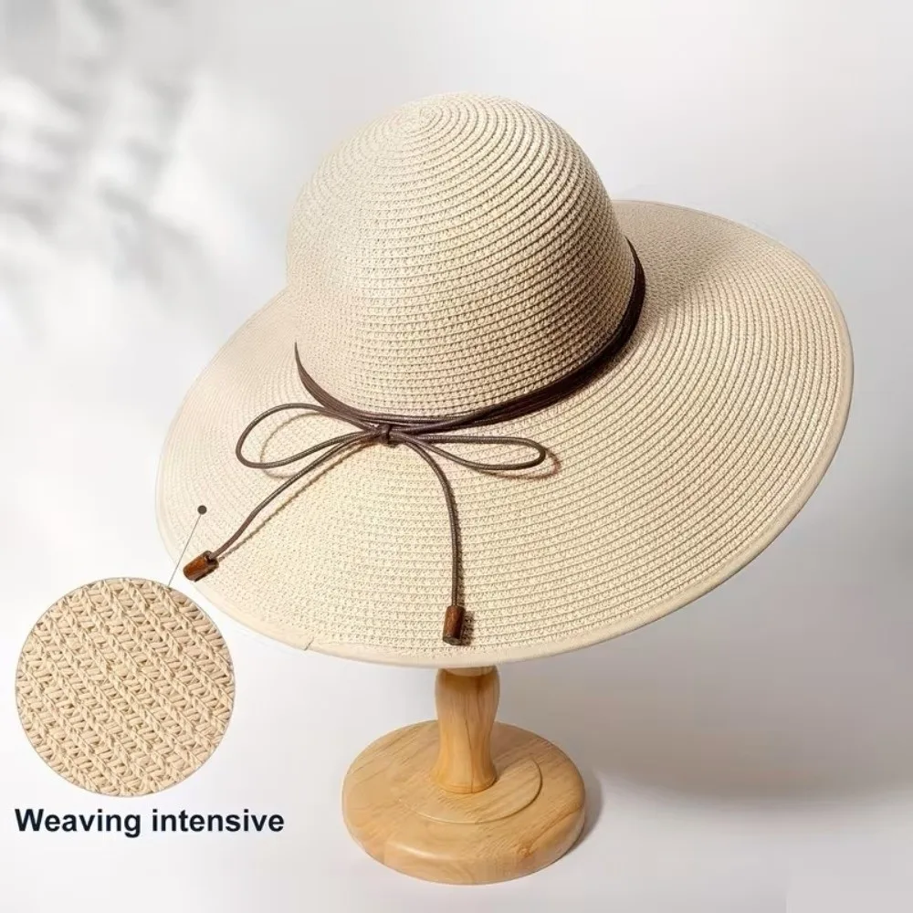 

Fashion Wide Brim Straw Hat UV Protection Bowknot Strap Sun Hat Foldable Beach Hat Ladies Women