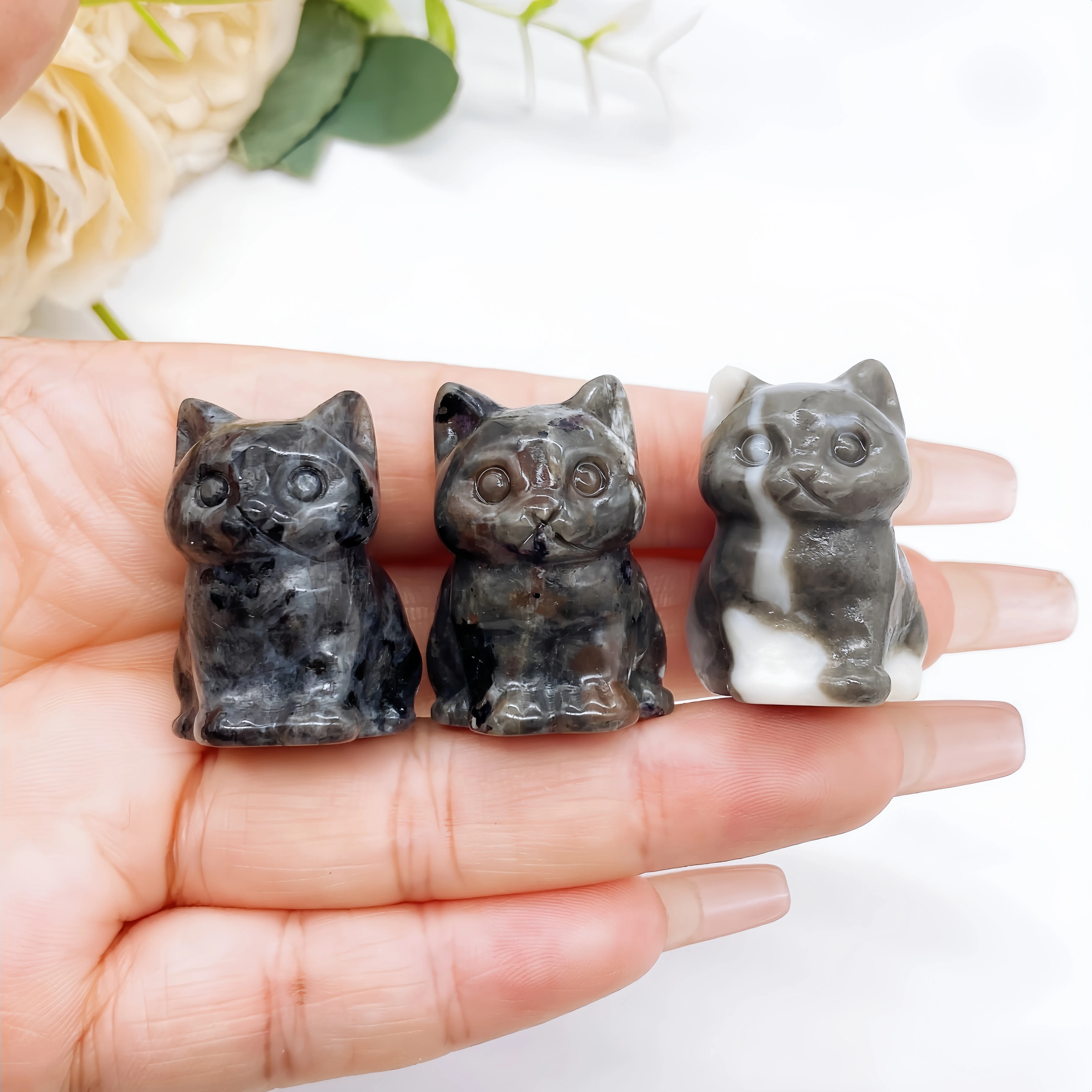 30mm Natural Crystal Calcite Ruby Stone Cat Carving Animal Figurine Craft Reiki Healing Gem Quartz Home Decoration Gift souvenir