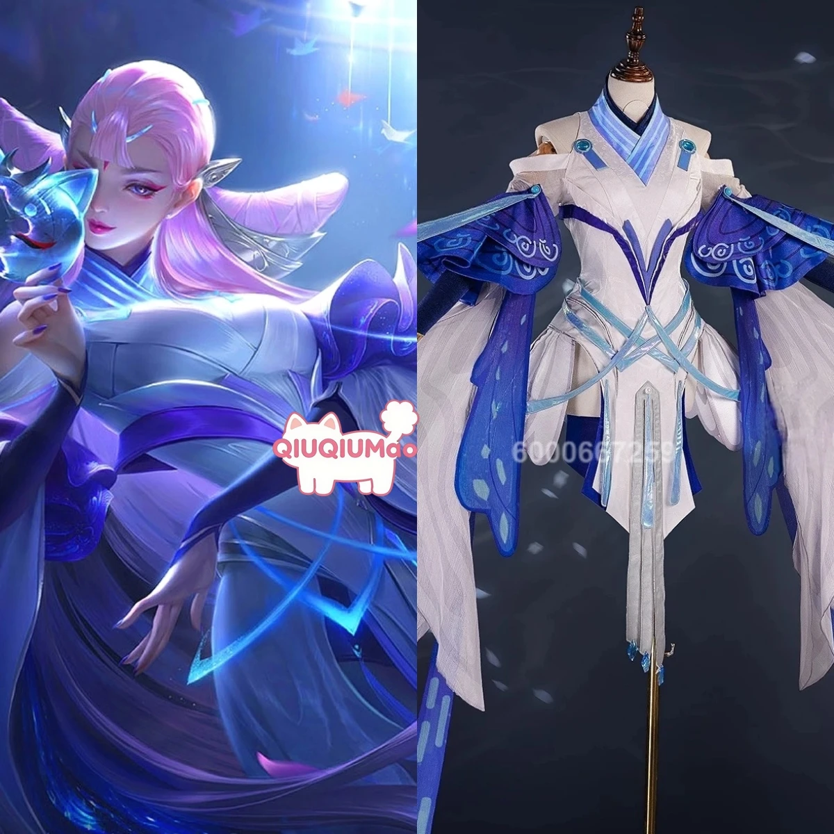 

Game Honor of Kings Cosplay Mirage Fantasy Costume Anime Diao Chan Role Playing Pretty Blue Dress Outfit Wig for Women Comic Con