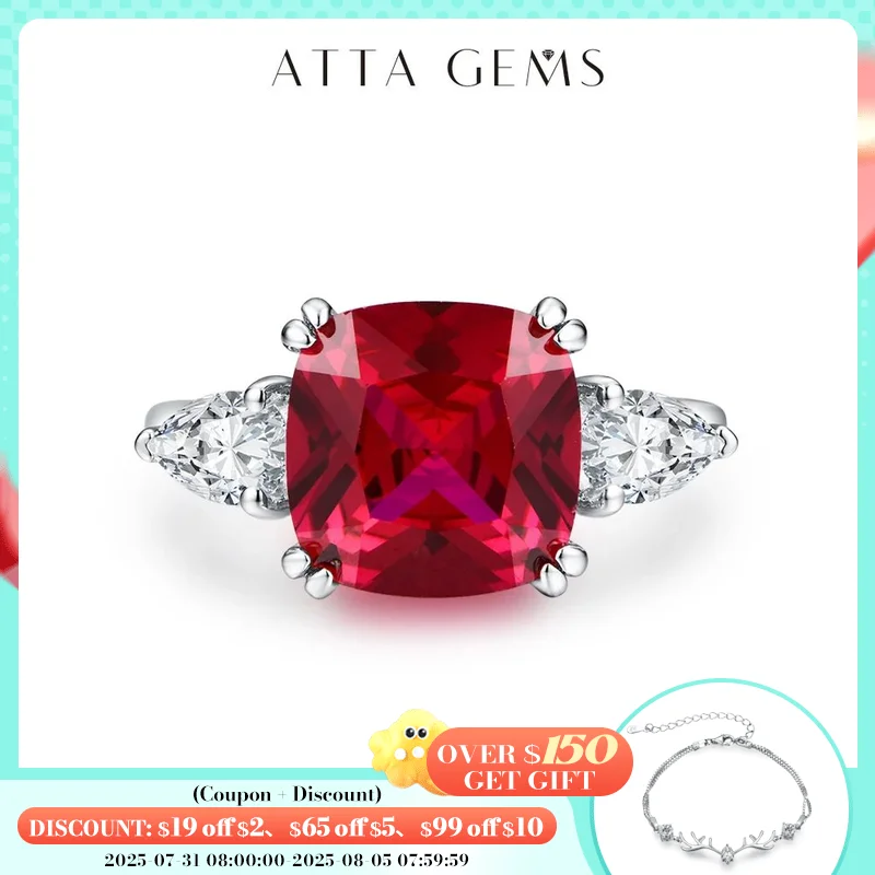

ATTAGEMS 2024 Cushion Cut 10*10mm 925 Sterling Silver Red Ruby Ring for Women With Certificed Engagement Promise Wedding Jewelry