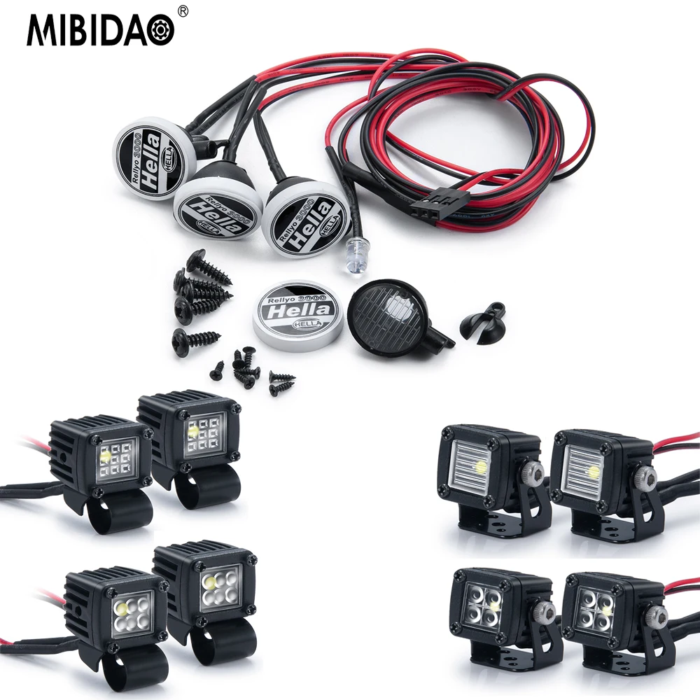 MIBIDAO RC Car Round Roof LED Headlights Spotlight Square lamp For Axial SCX10 TRX4 TRX6 RC Car 2 LED/4 LED Light DIY Parts