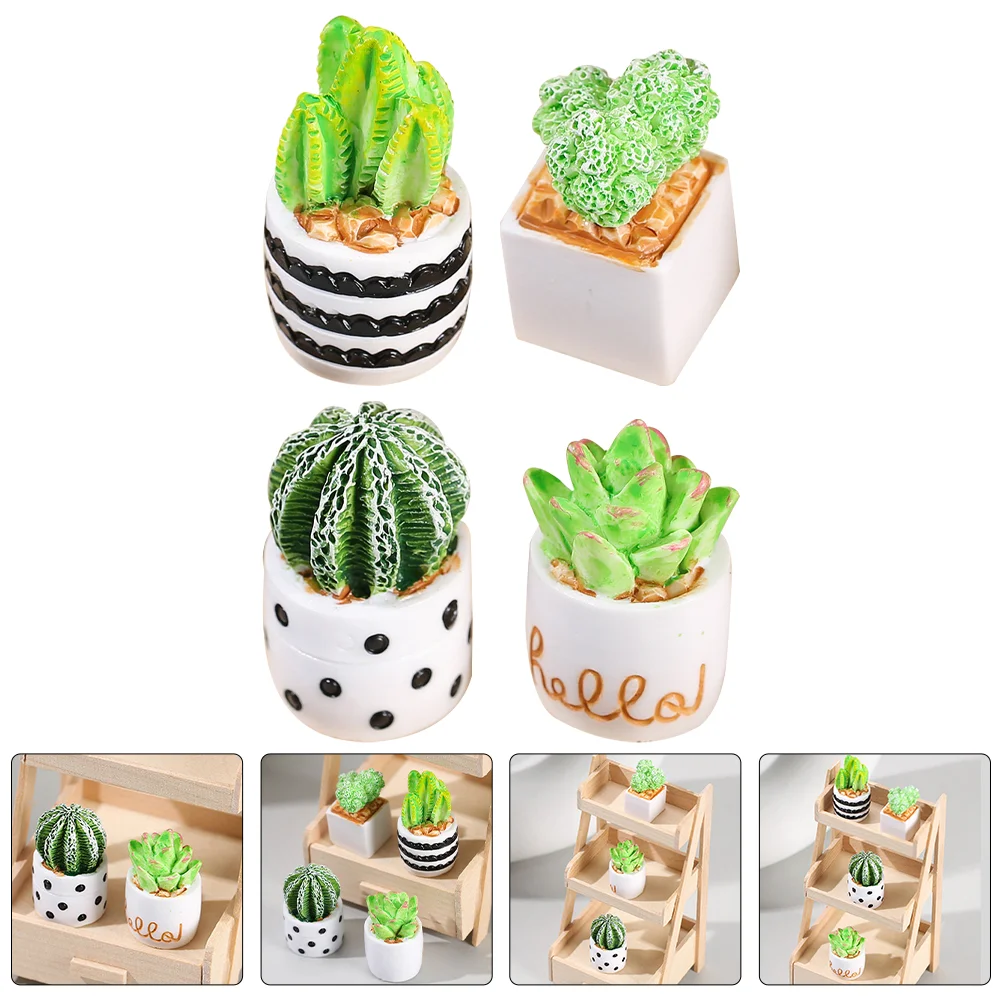 8 Pcs Model Micro Landscape Ornament Succulent Planters Resin House Potted Plants