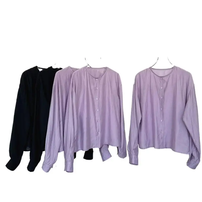 

Plus size Lyocell Women Shirts & Blouses 2025 Summer New O Neck Artificial silk cardigan jacket Office Lady Female blouse tops