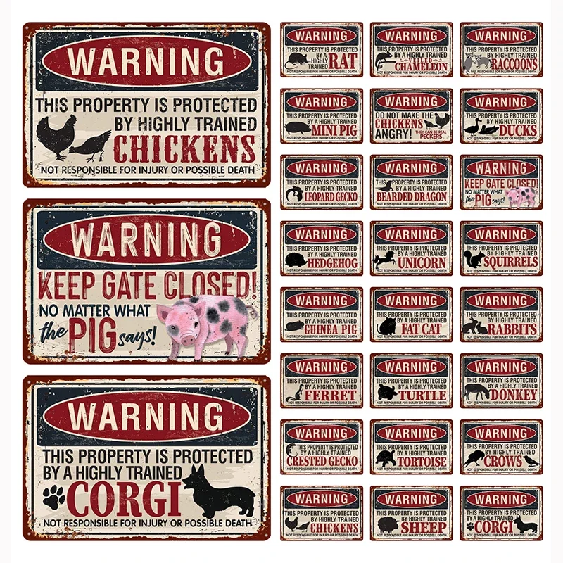 

【YZFQ】Vintage Warning Sign Property Protected Pig Rabbit Animal Metal Plaque Outdoor Wall Garden Yard Decor 30X20CM KJ-0025A