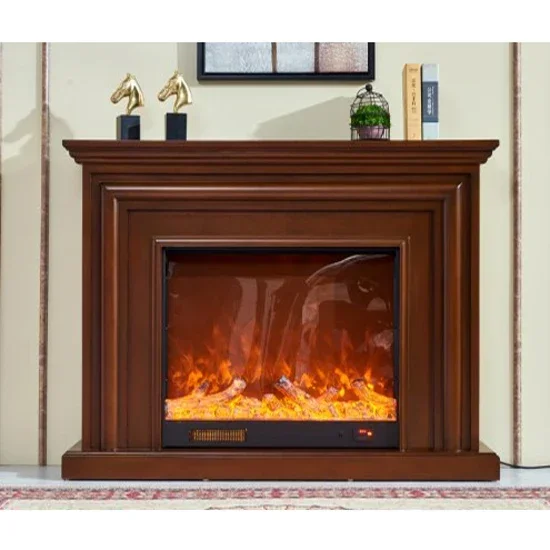 European Style Fireplace Set Wooden Mantel W150cm Electric Insert Firebox Living Room Heater LED Optical Artificial Flame Eng