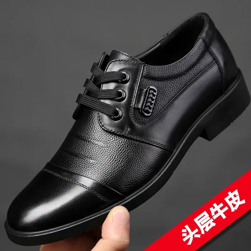 2026 New Men's Genuine Cowhide Leather Shoes Business Casual Shoes, Three Needle Sole, Suitable for Middle-aged and Elderly Men