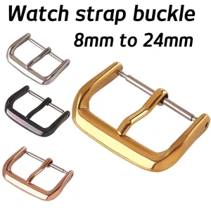 Polished Metal Watch Band Buckle 8 10 12 14 16 18 20 22 24mm Watchband Strap Silver Black Gold Stainless Steel Clasp Accessories