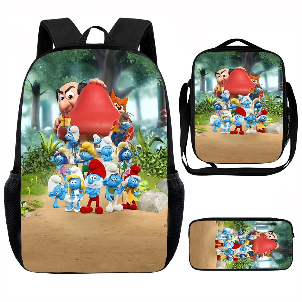 Детский школьный рюкзак Cute CartoonThe S-Smurfs с сумками для обеда, сумками-карандашами, школьными сумками для мальчиков и девочек, лучший подарок