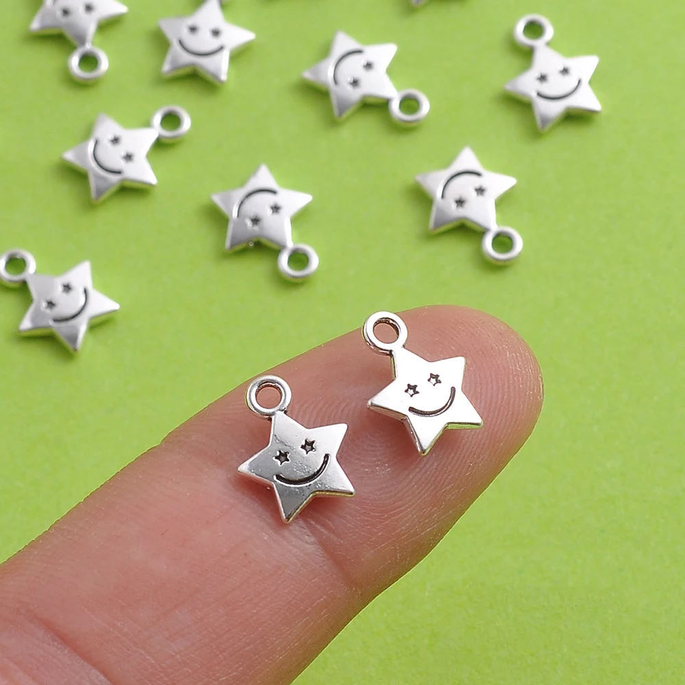 50 Pieces of Smiley Face Star Charms, Star-Eyed Smiling Five-Pointed Star Pendants, Suitable for DIY Bracelets, Necklaces, Earrings, and Handmade Beaded Jewelry Accessories