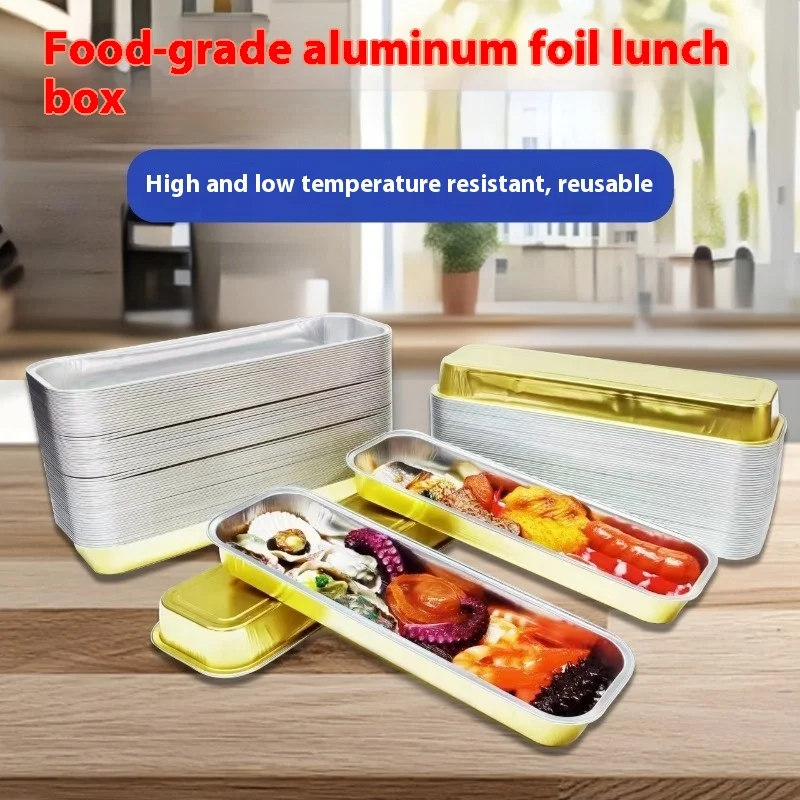 

Sushi Bread Cake Display Lunch Box Disposable Mutton Skewers Takeaway Packing Box Long Baking Aluminum Foil Lunch Box