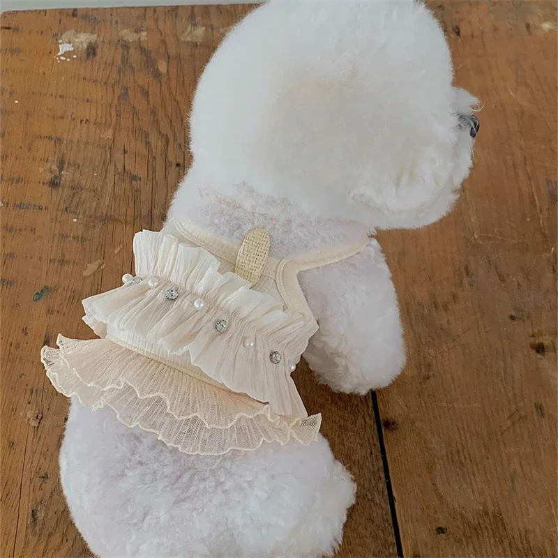 

Pet Lace Clothes Summer Cat Pleated Mesh Princess Dress Wedding Dress Cute Puppy Vest Bow Headpiece Dog Shirt Puppy Clothes