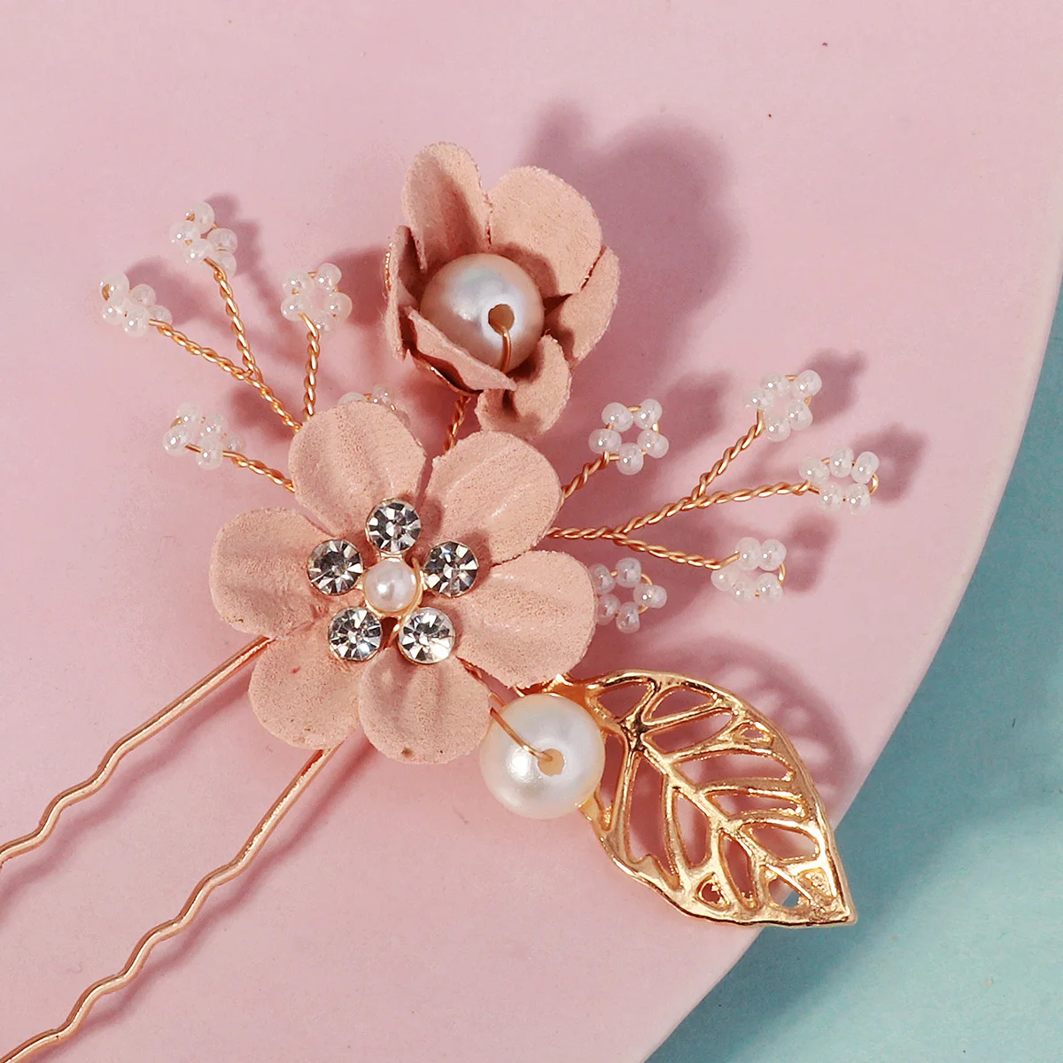 Fashion Pink Hair Combs 5PK/Set Elegant Flower Bridal Hair Clips Delicate Pearl Beaded Hairpin For Women Wedding Hair Accessorie image 4