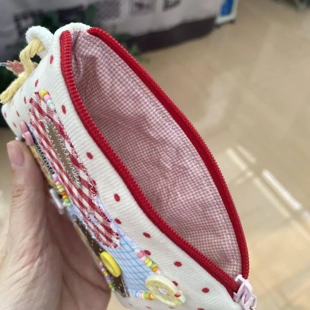 Cute Patchwork Small Coin Purse Square Shape Large Capacity Square Wallet Makeup Bag Coins Cards and Small Items