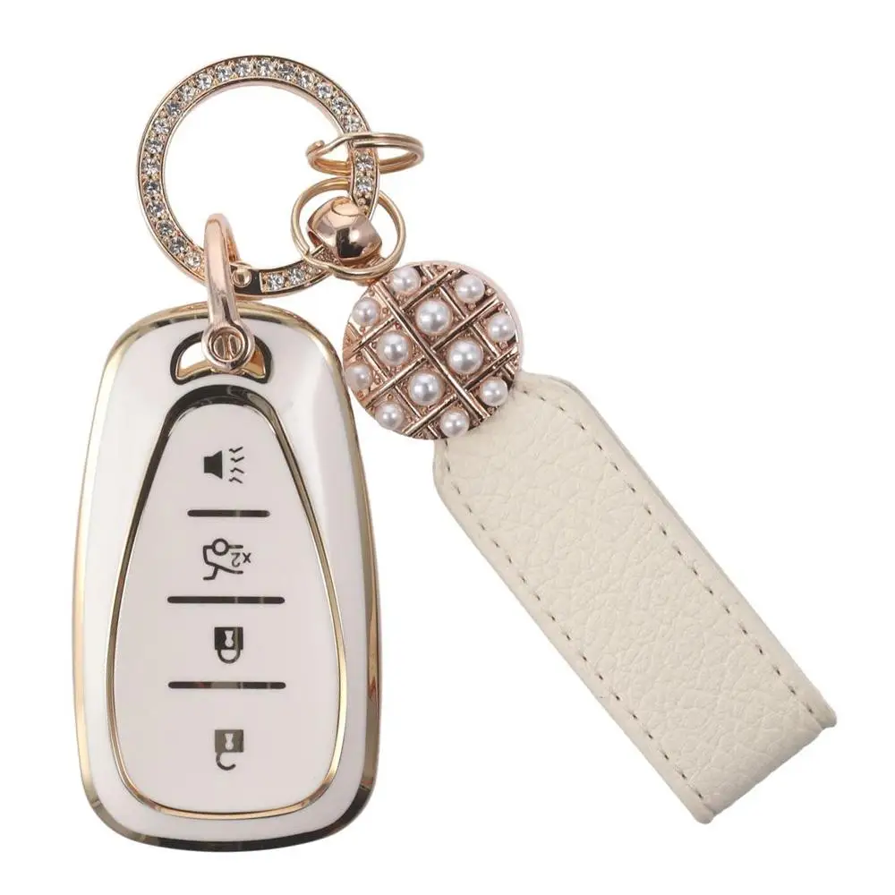 Car Key Accessories TPU Car Key Fob Cove Multi-style Gold Edge Full Key Protector Cover with Shiny Key Chain for BMW 4-Button