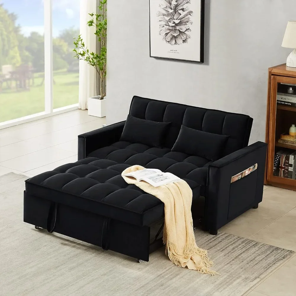 

Sofa can be converted into a recliner, with velvet upholstered 2-seater lounge chairs, side pockets and pillows,living room sofa