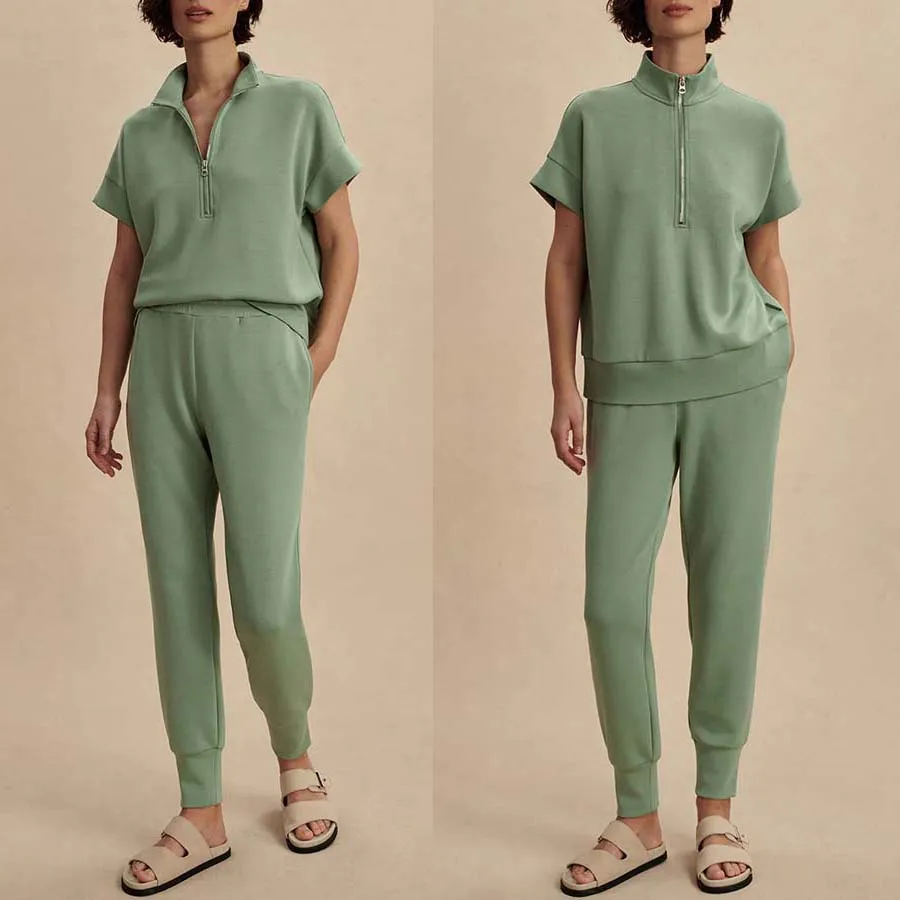 

Autumn Winter New Short Sve Zipper Collar Set Women's Fashion Outerwear Comfortable Breathable Material School Uniform