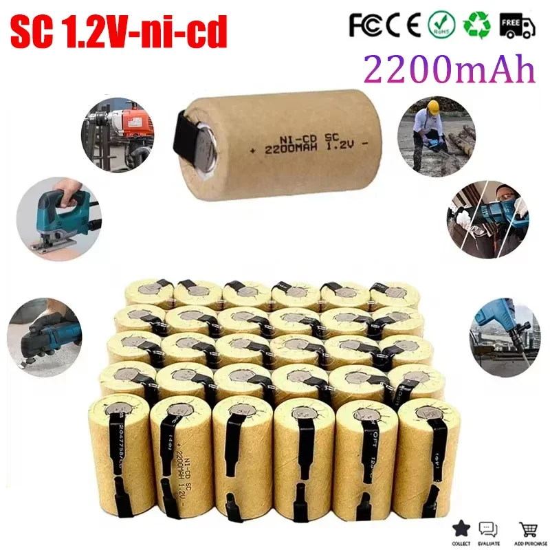 Maximize Your Tool\'s Performance with Welding Tab Equipped Rechargeable Batteries -1-36 Pack SC 1.2V 2200mAh Sub C NI-CD Battery