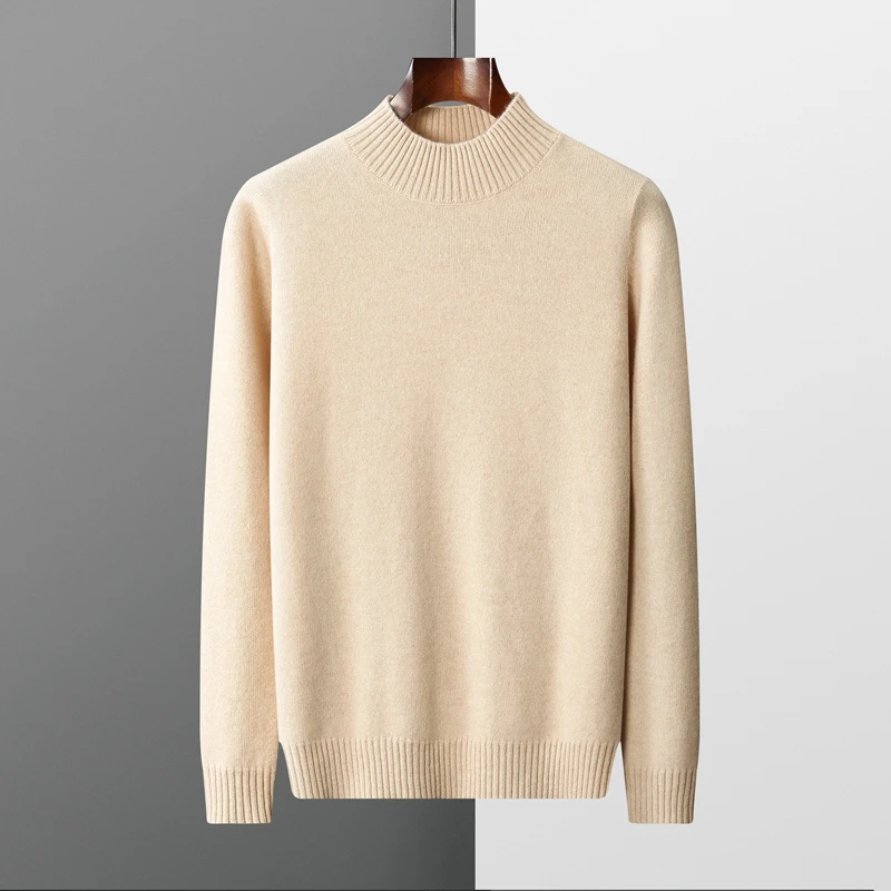 Autumn and winter new 100% pure wool sweater men's padded pullover knitted cashmere sweater casual warm men's coat