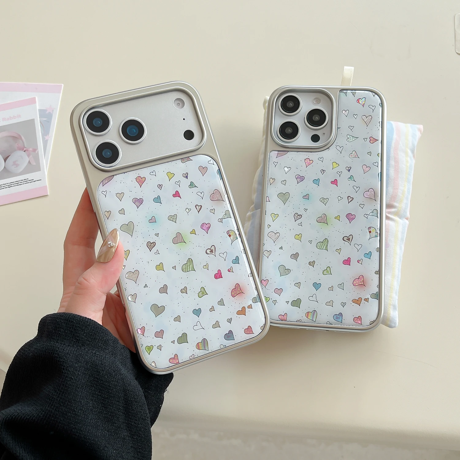 

Back Cover For IPhone 13 14 15 16 Pro Max 17 Pro Case Colorful Bling Love Drop Rubber Silver Tpu Bumper Shockproof Phone Case