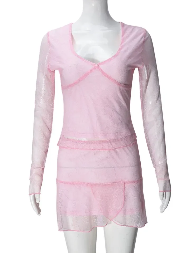 2025 Estate sexy fiore top in pizzo e minigonne due pezzi set moda elegante aderente taglio basso abbigliamento da discoteca set da 2 pezzi