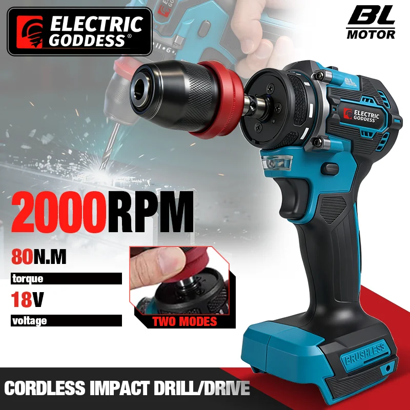 電動女神-2-in-1-コードレス電動ドリル-10mmチャック-ブラシレススクリュードライバー-マキタ18vバッテリーピン対応電動工具