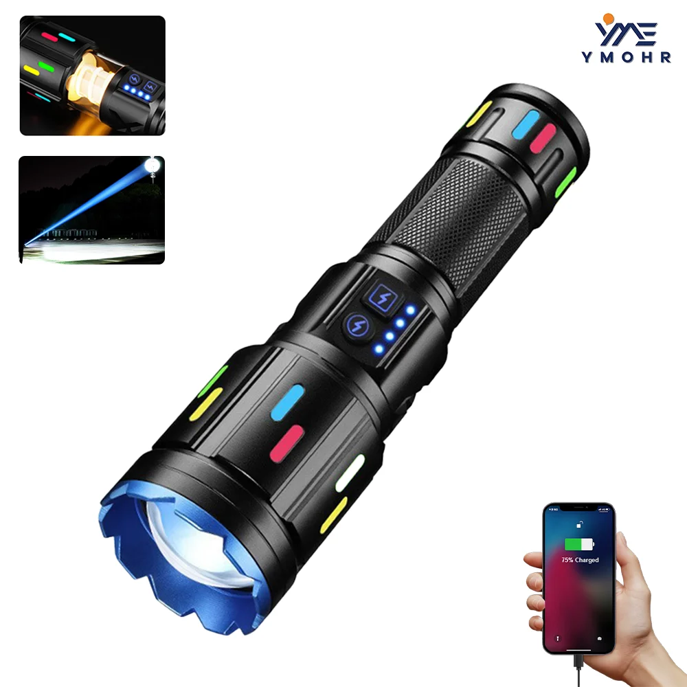 White Laser Flashlights High Power Torch Rechargeable LED Flashlight Tactical Power Bank Camping Lantern Outdoor Hiking Fishing