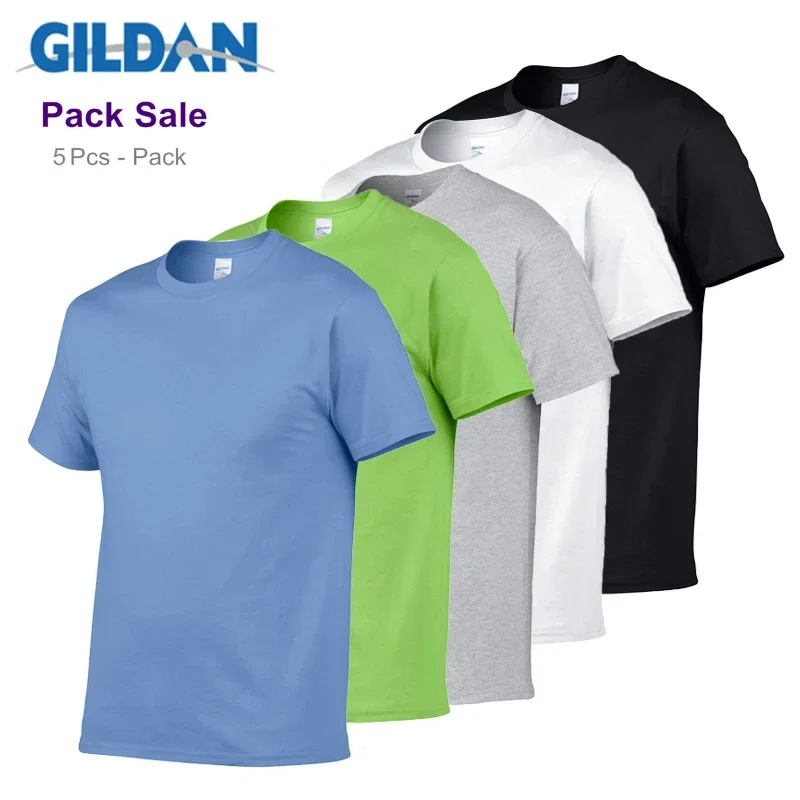 5pcs/Lot GILDAN Brand Solid Color T Shirt Mens Oversized T Shirt 100% Cotton T-shirts Summer Skateboard Tee Boy Skate Tshirt Top