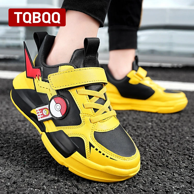 Kids\' Waterproof Leather Fashion Sneakers Boy and Girl Cute Sports Shoes Children\'s Street Casual Walking Shoes - Yellow