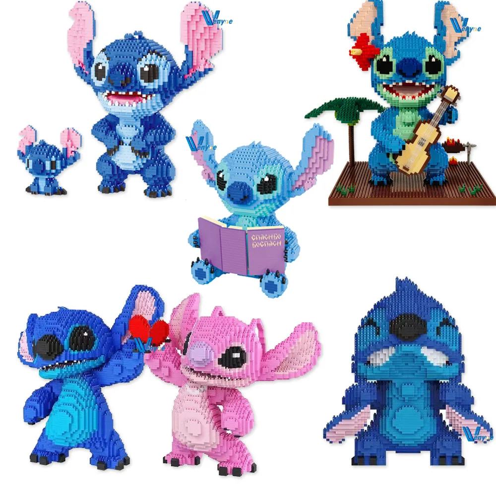 Disney Stitch Series Diamond Building Micro Block Guitar Lilo & Stitch Figure Cute 3D Model Mini Bricks Toys for Home Decoration