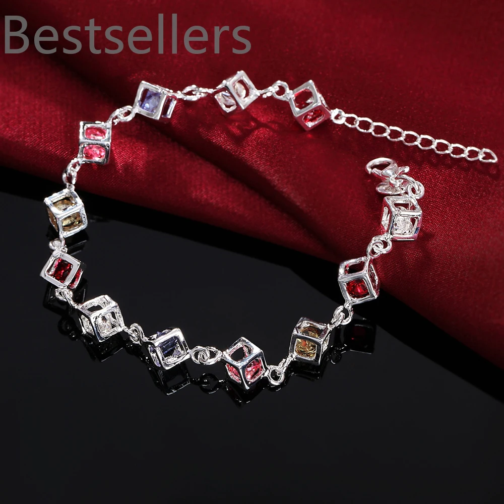 

925 Sterling Silver Bracelets Women Lady Wedding Gift Jewelry Fashion Charm Colorful Zircon Crystal Bracelet Free Shipping