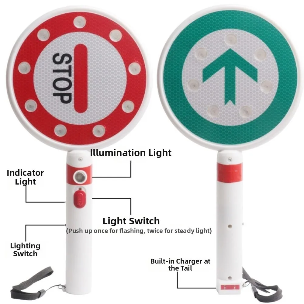 High Quality Reversible Handheld Stop Sign Reflective LED Traffic Sign Anti-shock Neon Warning Sign School