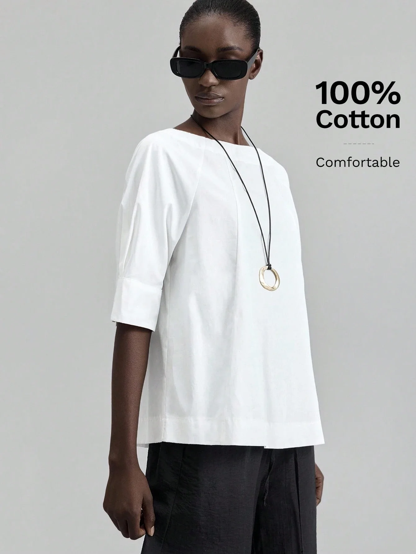 

Женская свободная блузка из хлопка однотонного цвета с коротким рукавом, повседневный топ