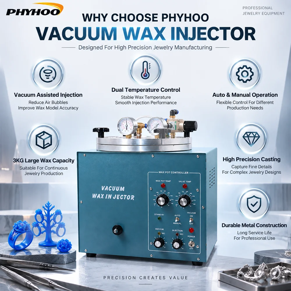 PHYHOO Vacuum Wax Injector Jewelry Casting Machine Professional Wax Injection Equipment Jewelry Making Tool Precision Casting Ma