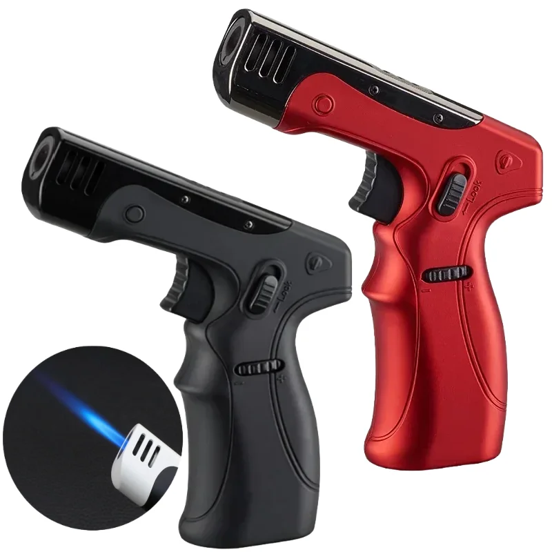 

Outdoor Spitfire Gun Cigar Inflatable Lighter Windproof Turbine Adjustable Flame Size Safety Lock Barbecue Camping Lighter