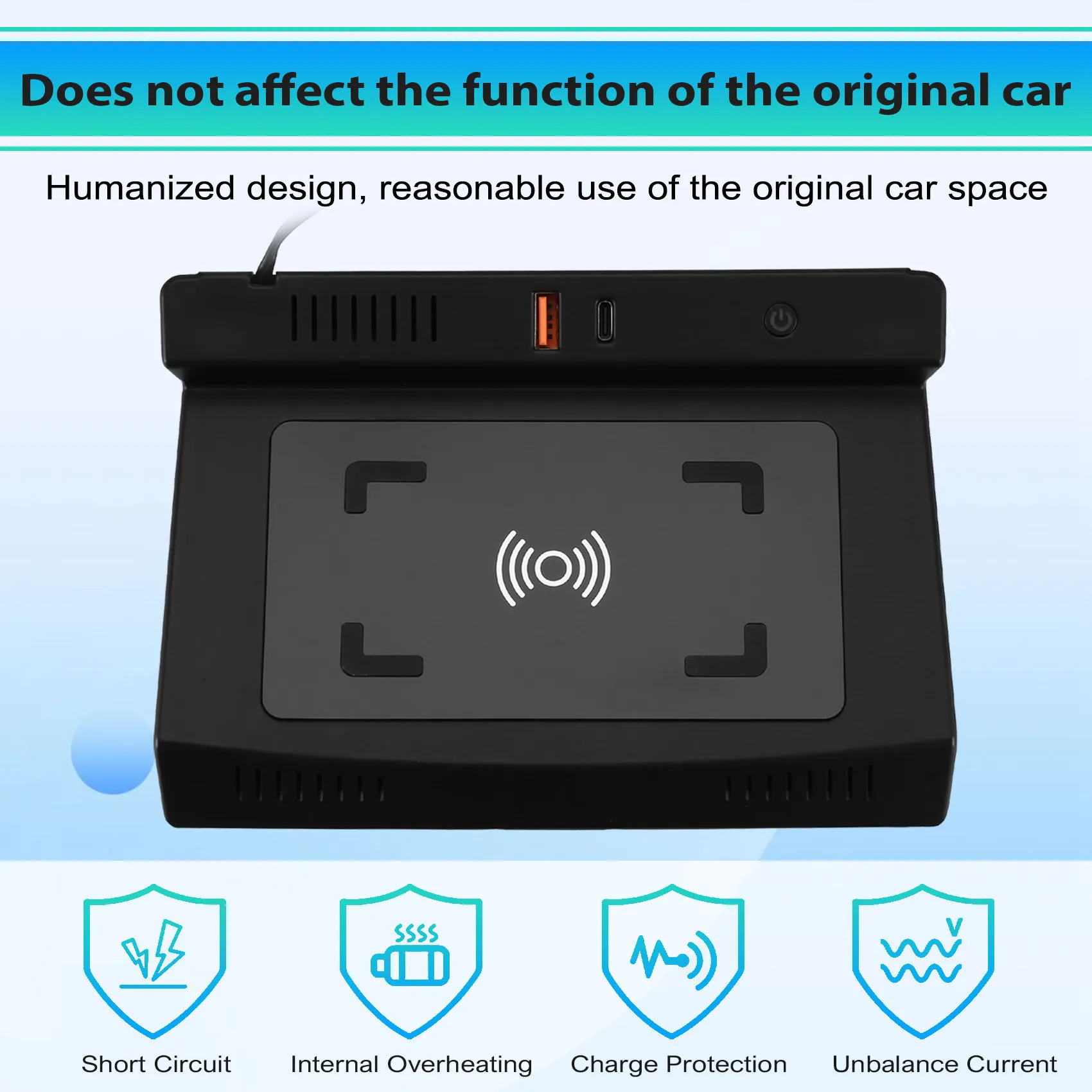 15W Car Wireless Phone Fast Charging Plate Interior Accessories Parts For Toyota Raize 2020-2023-A02G