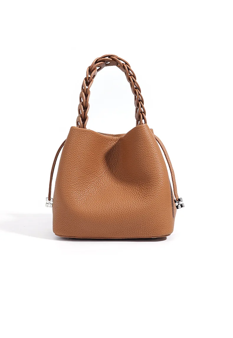 Damen Bucket Bag aus 100% Echtleder, Crossbody Schultertasche, Modische Designer-Shopper-Tasche, Trendige Marken-Handtasche – Detail 19
