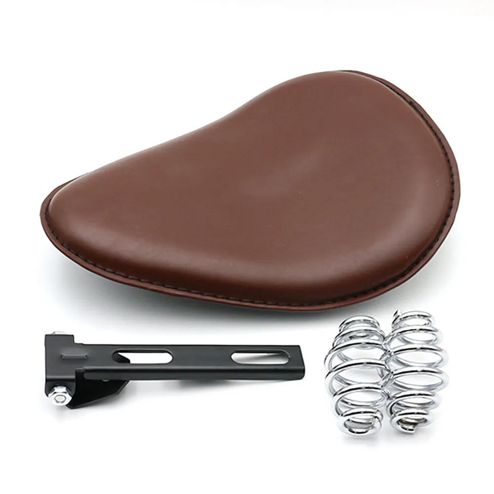Motorcycle Retro Leather Old School Solo Saddle Seat Brown+3