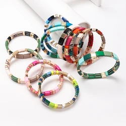 2026 Spring Square New Design Bracelets For Women Colorful Beads Elastic Bangle Handmade Boho Enamel Jewelry Gift