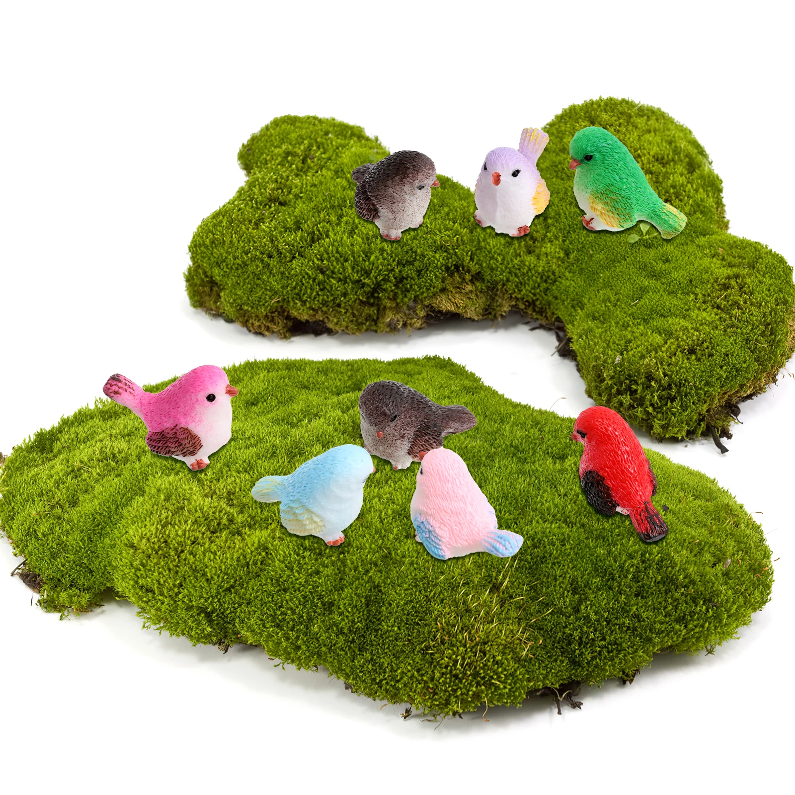 

8pcs Moss Micro Landscape Ornaments Resin Little Bird Miniatures Cartoon Figurines Garden Decor Home Office Gifts