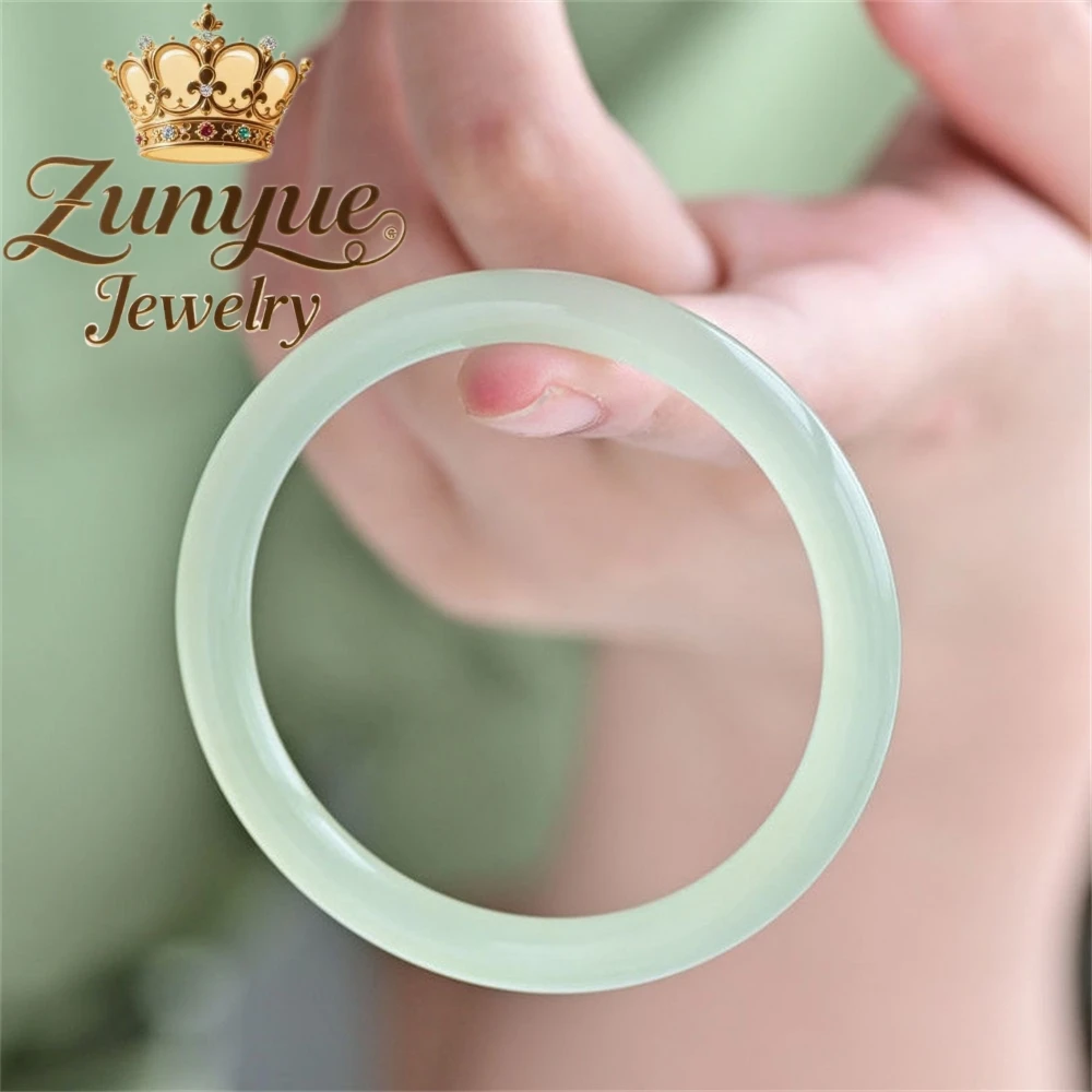 

Hetian Jade Clear Water Green Round Bar Bracelet Jade Dingdang Bracelet Handicraft Best Selling Fashion Jewelry Exquisite Luxur