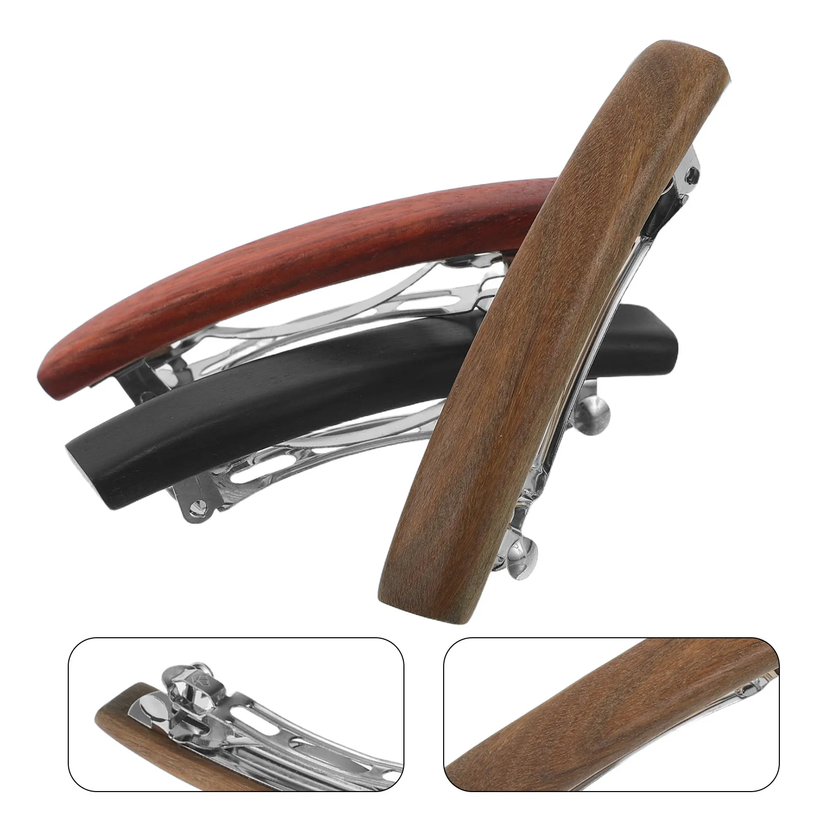 

3Pcs Sandalwood Hair Clips for Women Minimalist Flat Claw Design 7Cm Secure Grip Ponytail Holders Gentle on Hair Versatile