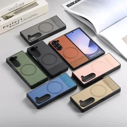 Simple Magnetic Oblique Cloth Texture Phone Case For Samsung Galaxy Z Fold 7 6 5 4 3 5G Hard PC Shell Durable Protective Cover