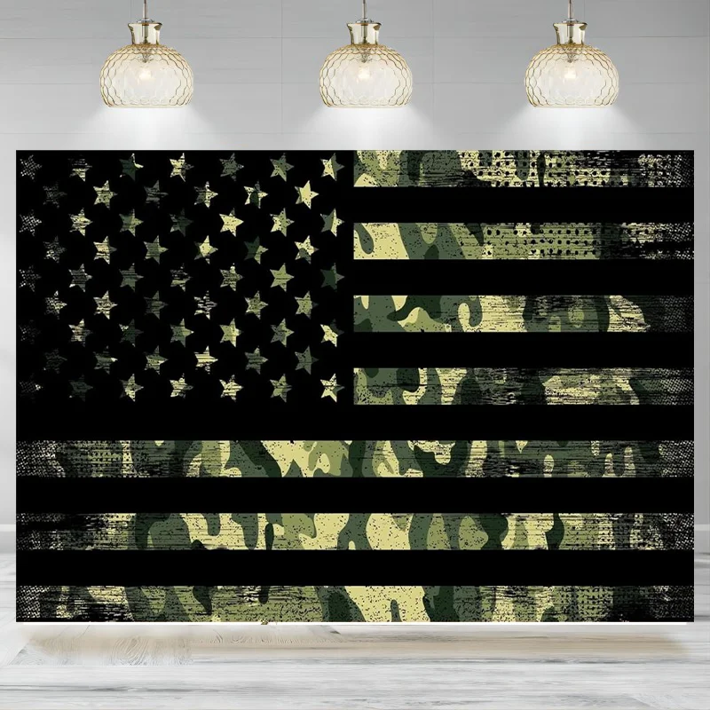 American Flag Camouflage Backdrop Army Soldier Military Photographic Background Theme Party Decoration Birthday Banner