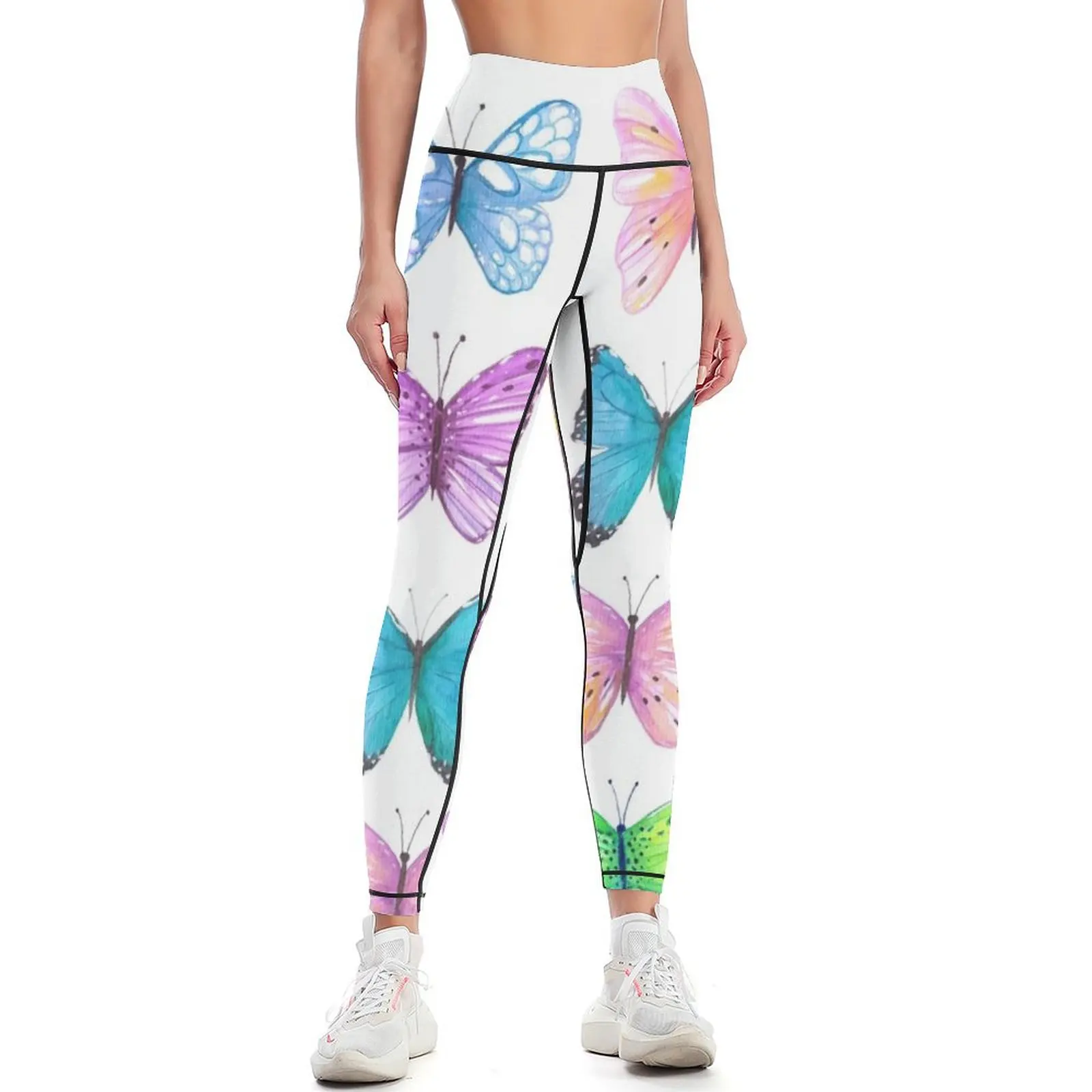 Watercolor vibrant butterflies Leggings workout clothes for gym top legging pants raises butt Womens Leggings