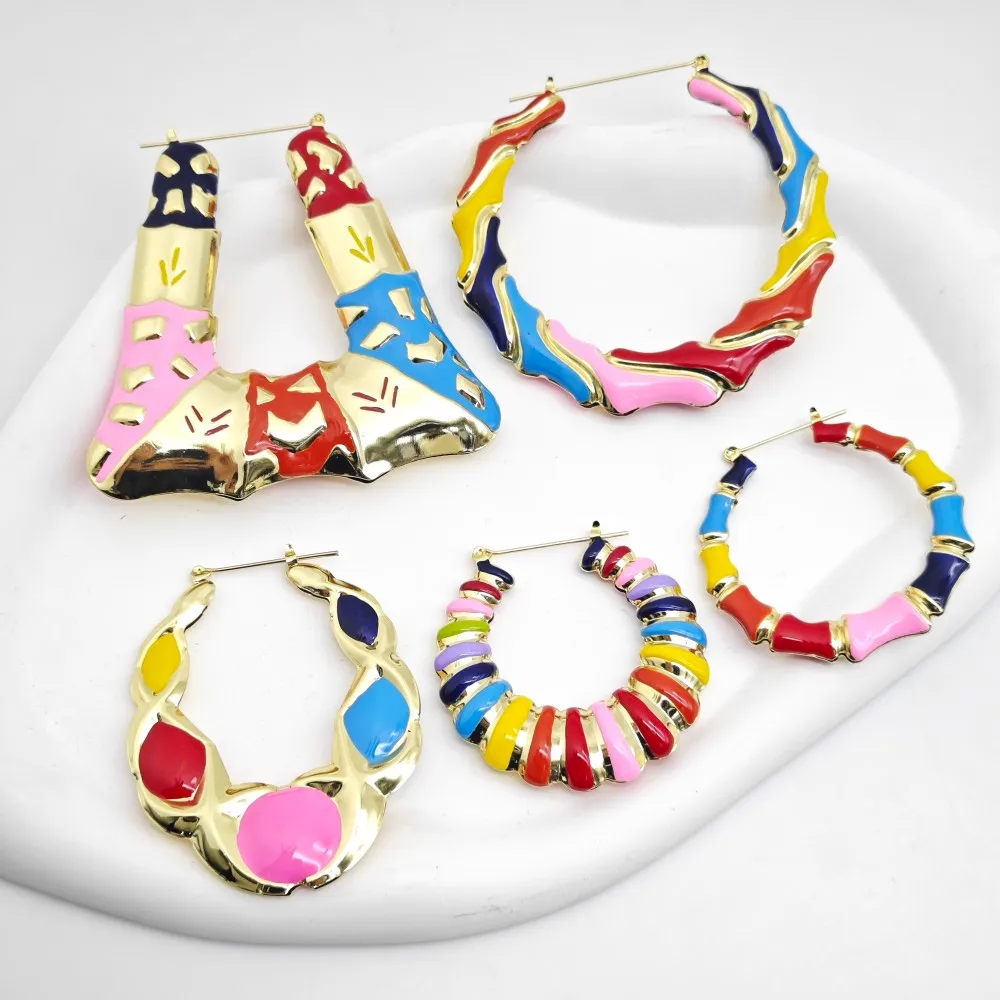 DOREMI Fashion Women Summer Holiday Earring Hoop Enamel Colorful Earrings Plain Hoops Color Earring