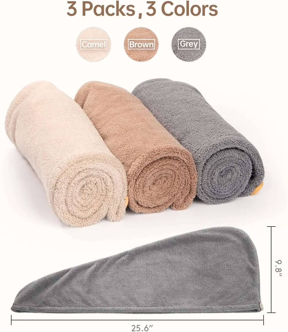 Handuk Rambut Button Up Handuk Mikrofiber Penyerap Tinggi Handuk Pengering Rambut Cepat untuk Anak Perempuan Berambut Keriting Handuk Pengering Rambut