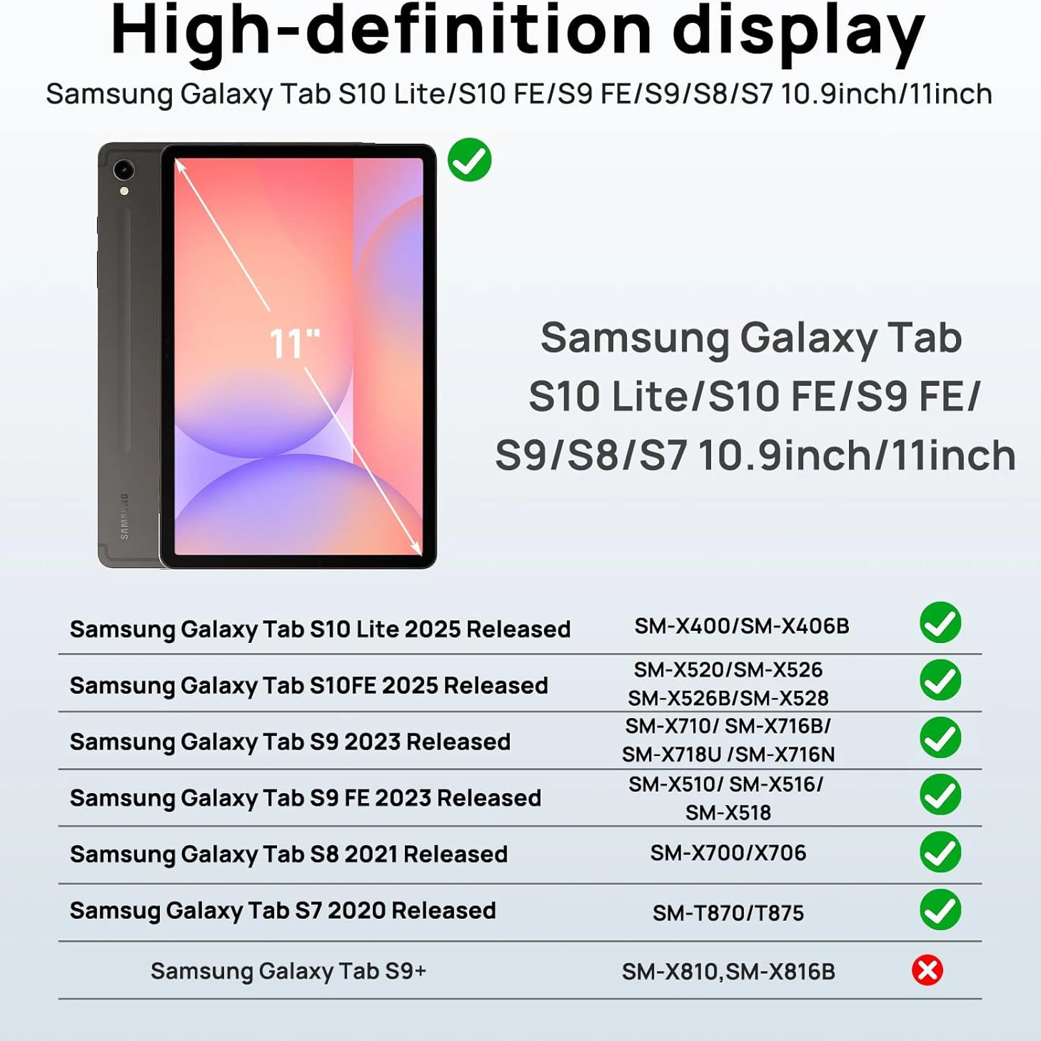 Case for Samsung Galaxy Tab S10 Lite/S10 FE/S9 FE/S9/S8/S7 10.9"/11 Inch , Stand Flip Smart Cover Soft Silicone Back Shell view 2