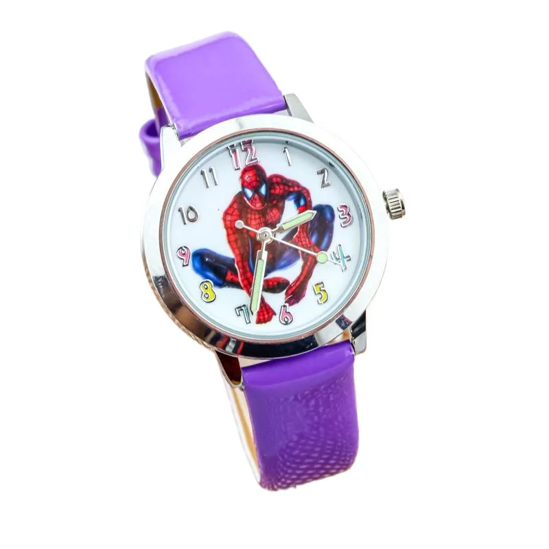 Miniso Anime Cartoon Marvel Spiderman Lichtgevende Ronde Quartz Jongens Studenten Horloge Kinderen Lederen Riem Polshorloge Verjaardagscadeaus