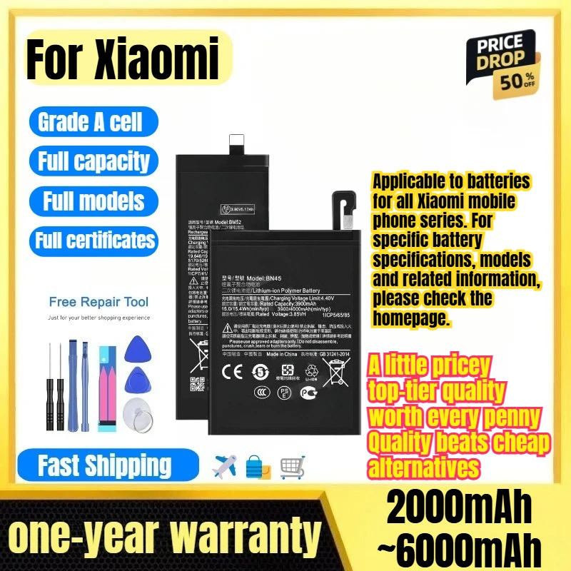 For Xiaomi Note/Note3/Note2/Note5/Note PRO/Note 10 Lite Phone Battery  High Capacity Replacement Bateria Grade A Cell with Tools